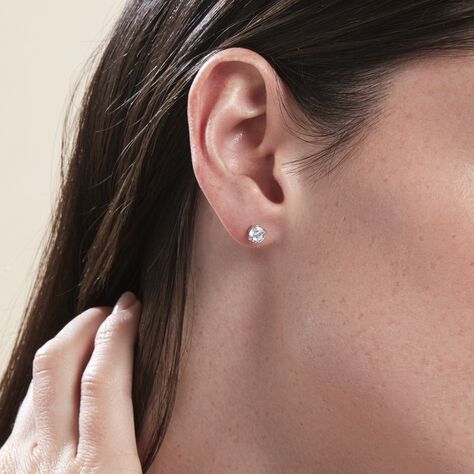 Boucles D'oreilles Puces Or Blanc Katherina Oxyde De Zirconium - Clous d'oreilles Femme | Histoire d’Or