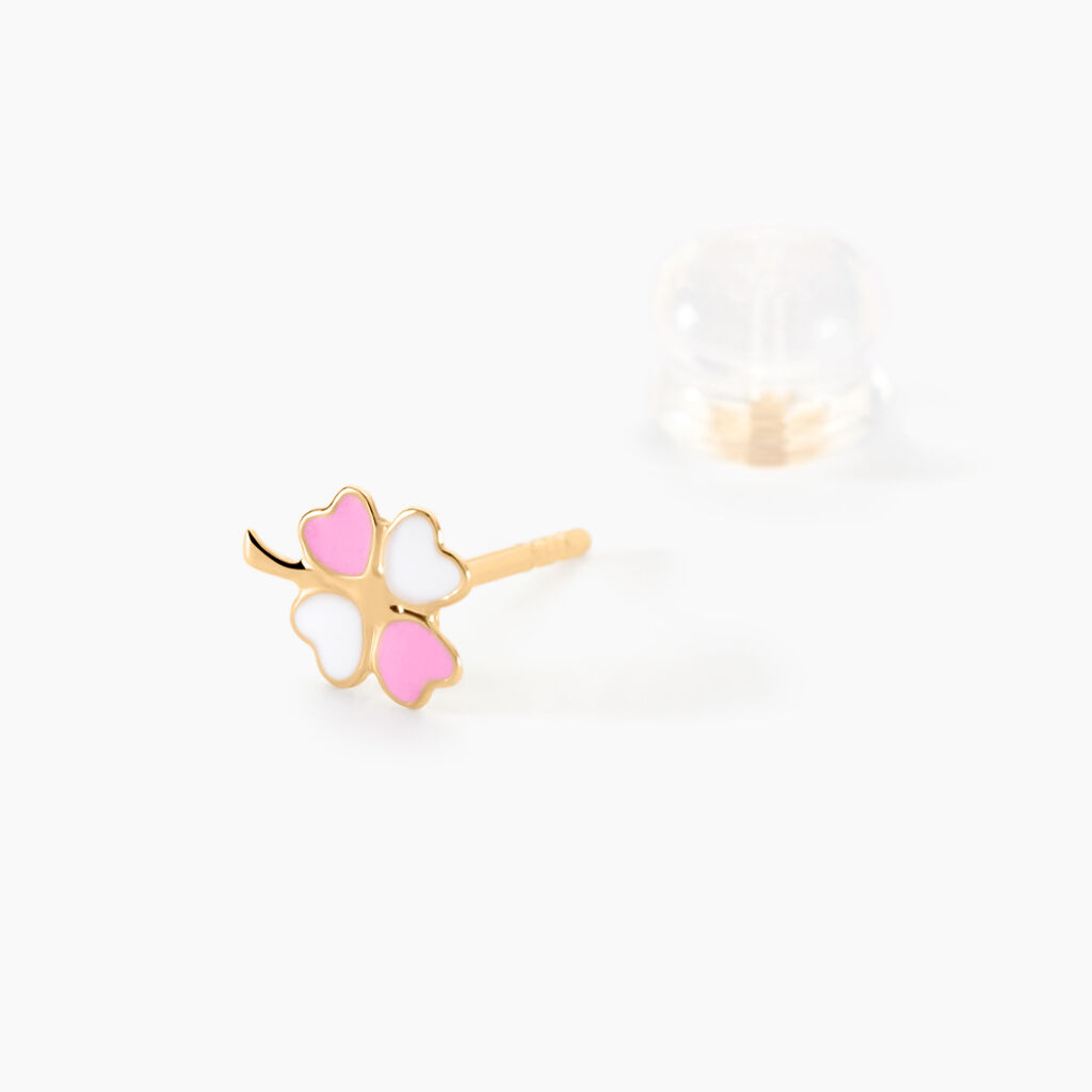 Boucles D'oreilles Puces Trefle Email Or Jaune - Clous d'oreilles Enfant | Histoire d’Or