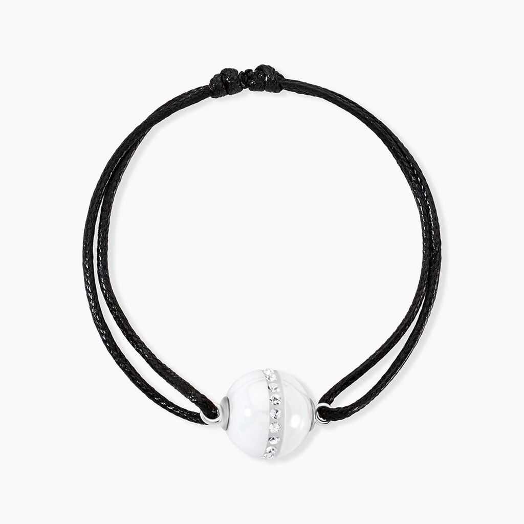 Bracelet Nina Cera Argent Blanc C&eacute;ramique Et Strass - Bracelets cordon Femme | Histoire d&rsquo;Or