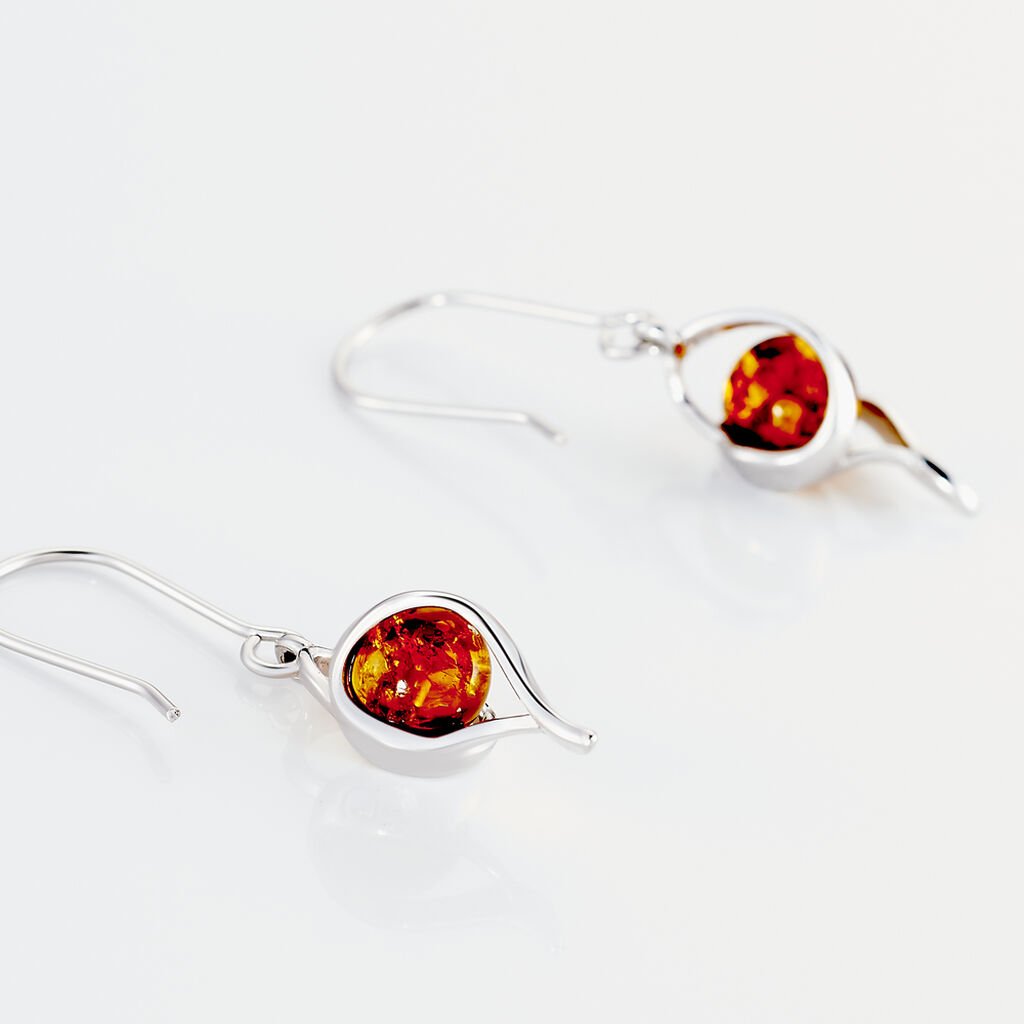 Boucles D'oreilles Pendantes Hilarionne Argent Blanc Ambre - Boucles d'oreilles fantaisie Femme | Histoire d’Or