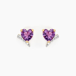Boucles D'oreilles Puces Eva Or Jaune Amethyste Et Oxyde De Zirconium - Clous d'oreilles Femme | Histoire d’Or