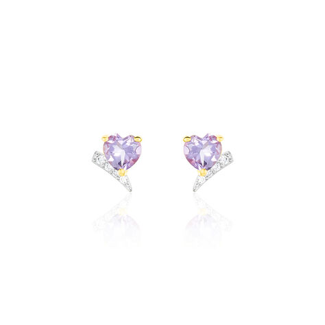 Boucles D'oreilles Puces Eva Or Jaune Amethyste Et Oxyde De Zirconium - Clous d'oreilles Femme | Histoire d’Or