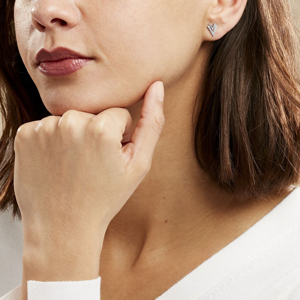 Boucles D'oreilles Puces Guenolee Argent Blanc Oxyde De Zirconium - Boucles d'oreilles fantaisie Femme | Histoire d’Or