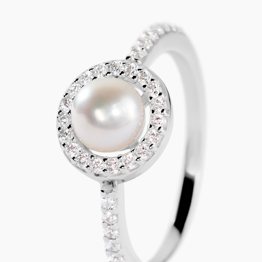 Bague Argent Blanc Suada Perle De Culture Oxyde De Zirconium - Bagues solitaires Femme | Histoire d&rsquo;Or
