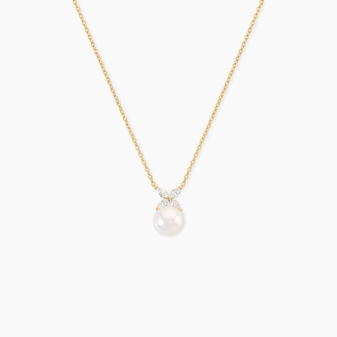 Collier Norah Argent Dor&eacute; A L'Or 750/1000 Perle De Culture Oxyde De Zirconium - Colliers Femme | Histoire d&rsquo;Or