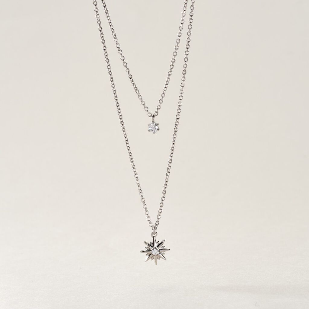 Collier Shone Argent Oxyde De Zirconium - Colliers doubles et triples cha&icirc;nes Femme | Histoire d&rsquo;Or