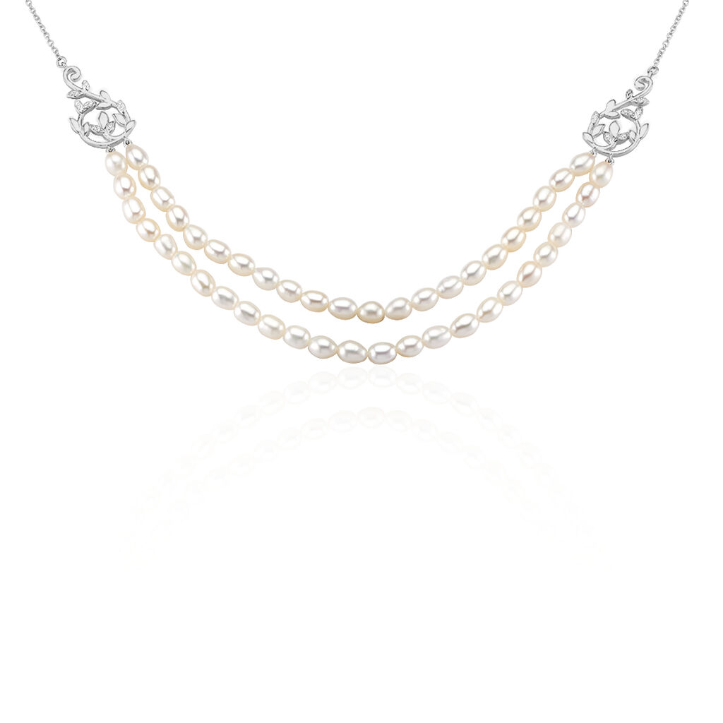 Collier Pygmalion Argent Blanc Oxyde De Zirconium Perle De Culture - Colliers Femme | Histoire d’Or