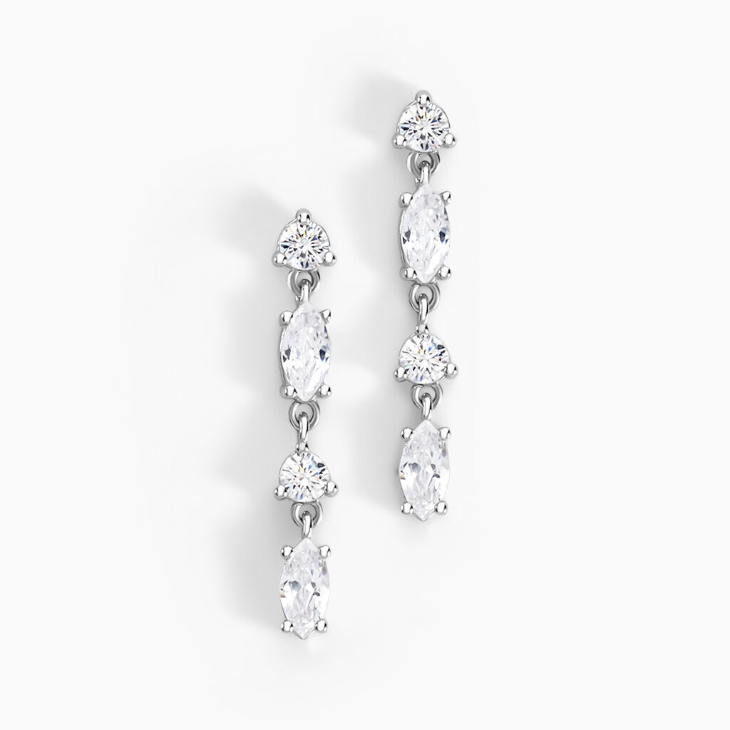Boucles D'oreilles Pendantes Argent Blanc Shiny Nights Oxyde - Boucles d'oreilles fantaisie Femme | Histoire d’Or
