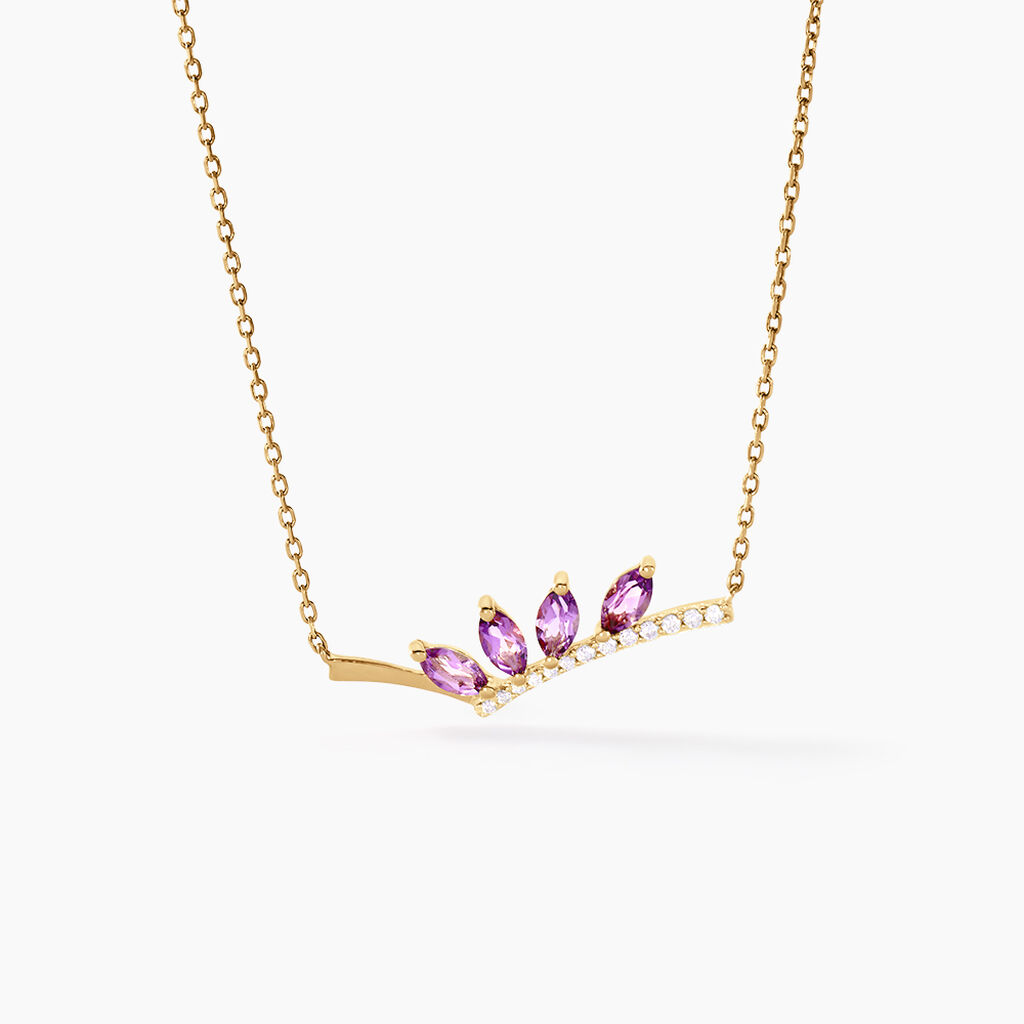 Collier Tiara Or Jaune Am&eacute;thyste Oxyde De Zirconium - Colliers Femme | Histoire d&rsquo;Or