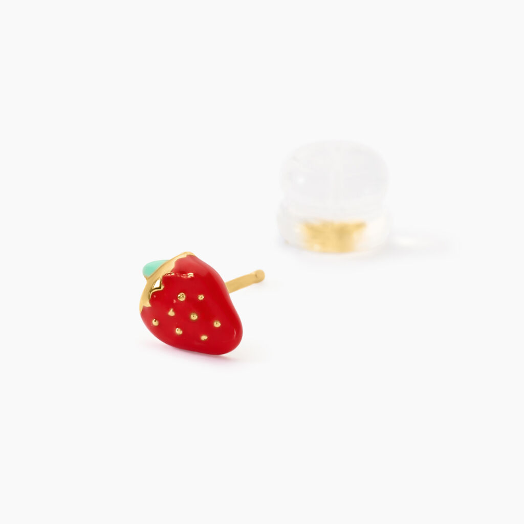 Boucles D'oreilles Puces Fraise Or Jaune - Clous d'oreilles Enfant | Histoire d’Or