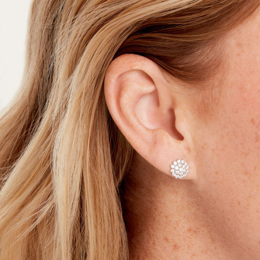 Boucles D'Oreilles Puces Saria Argent Blanc Oxyde De Zirconium - Boucles d'oreilles fantaisie Femme | Histoire d&rsquo;Or