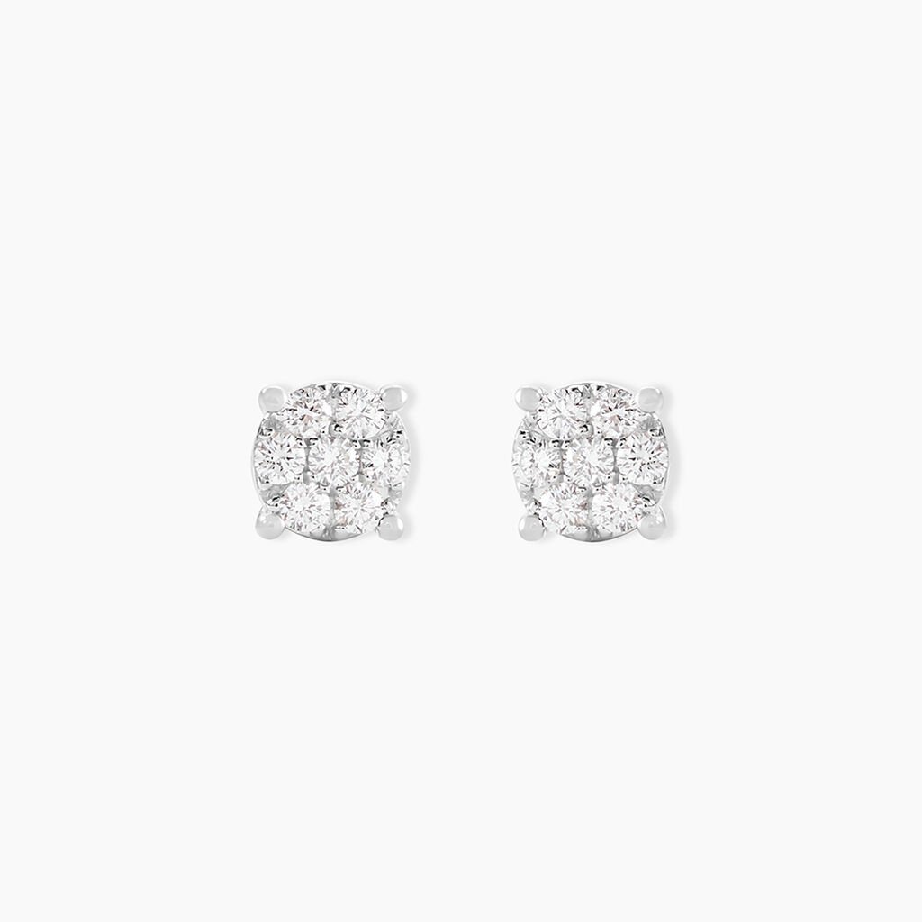 Boucles D'oreilles Puces Charlene Or Blanc Diamant Synthetique - Clous d'oreilles Femme | Histoire d&rsquo;Or