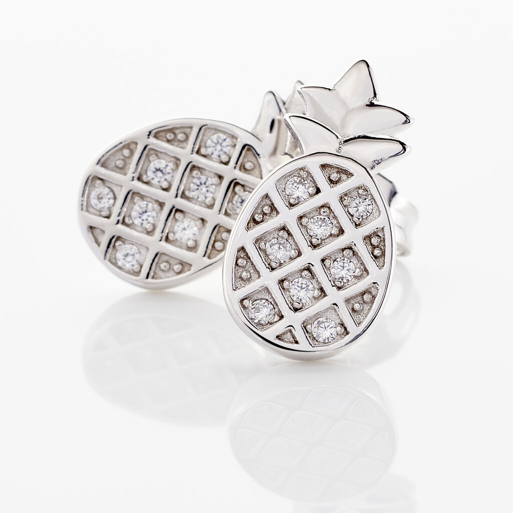 Boucles D'oreilles Puces Harold Argent Blanc Oxyde De Zirconium - Boucles d'oreilles fantaisie Femme | Histoire d’Or