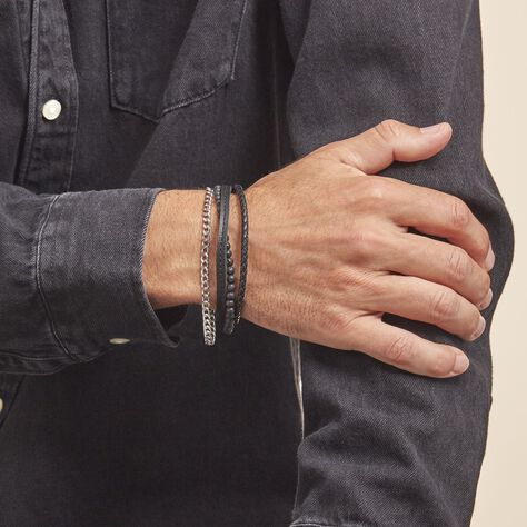 Bracelet Acier Blanc Juult Pierres De Lave - Bracelets fantaisie Homme | Histoire d’Or