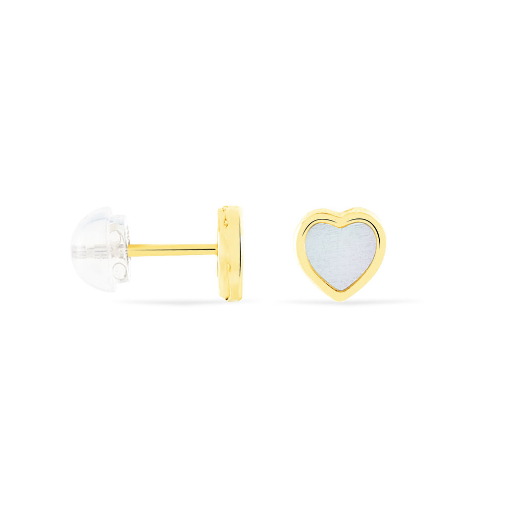 Boucles D'oreilles Puces Azalea Cœur Or Jaune Nacre - Clous d'oreilles Enfant | Histoire d’Or