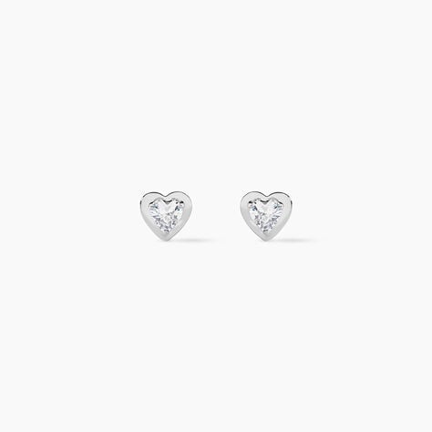 Boucles D'oreilles Puces Dot Coeur Plein Or Blanc Oxyde De Zirconium - Clous d'oreilles Famille | Histoire d&rsquo;Or