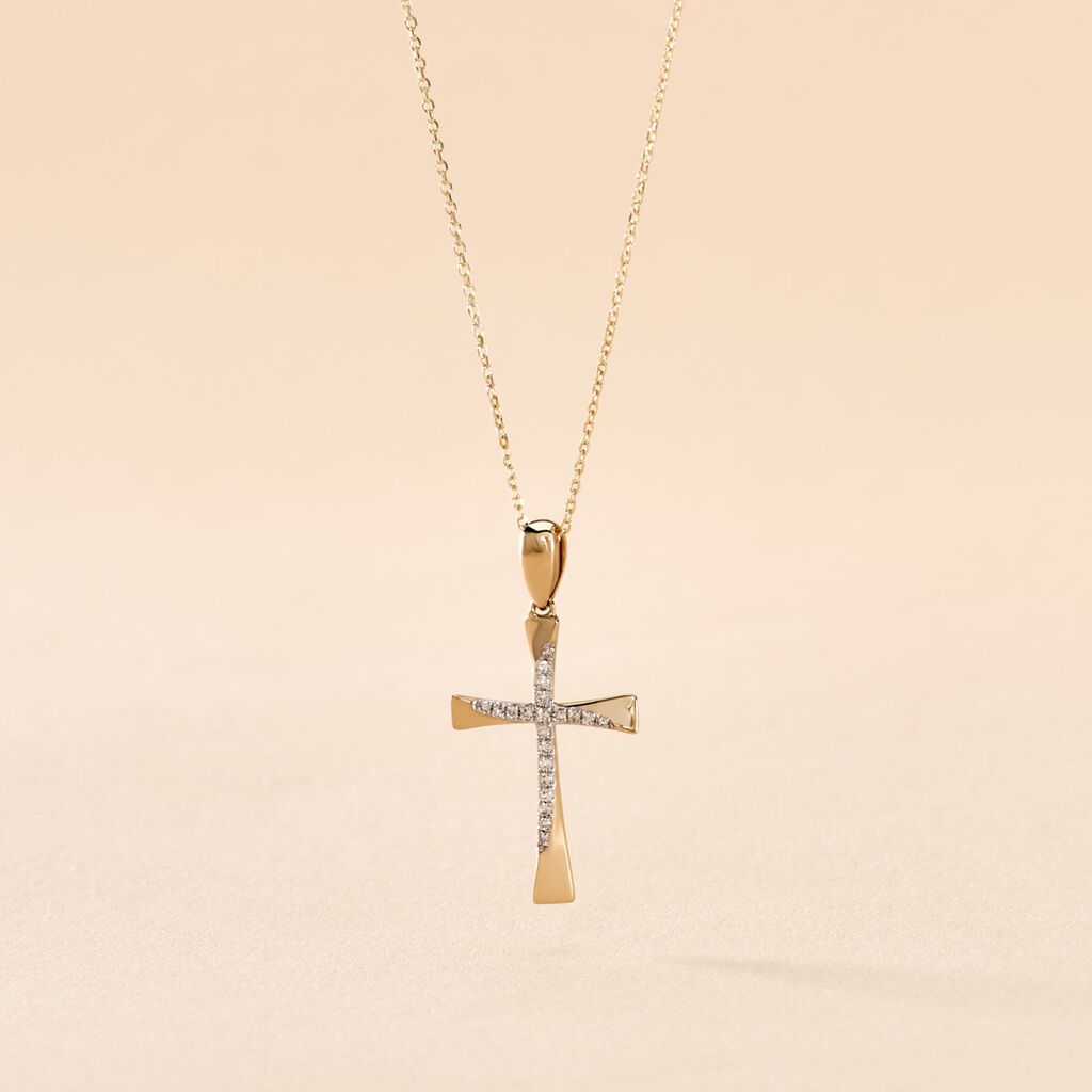 Collier Canice Croix Or Jaune Diamant - Colliers Femme | Histoire d’Or