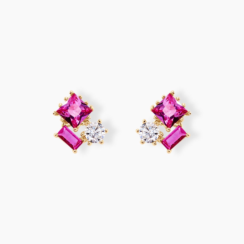 Boucles D'oreilles Puces Garland Or Jaune Oxyde De Zirconium - Clous d'oreilles Femme | Histoire d&rsquo;Or