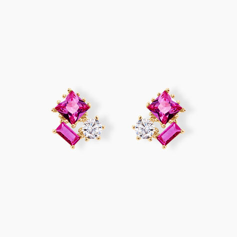 Boucles D'oreilles Puces Garland Or Jaune Oxyde De Zirconium - Clous d'oreilles Femme | Histoire d&rsquo;Or