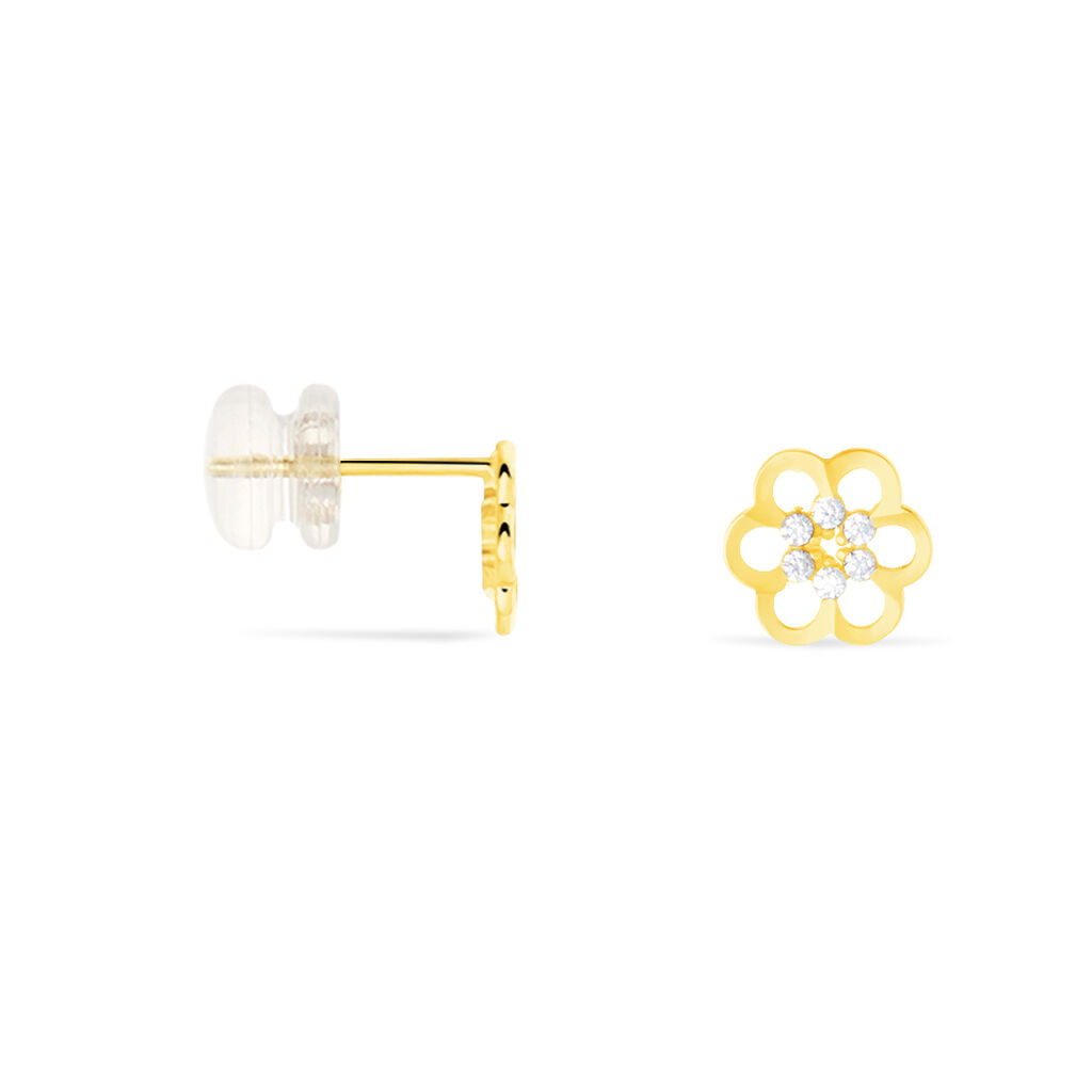 Boucles D'oreilles Puces Philine Fleur Or Jaune Oxyde De Zirconium - Clous d'oreilles Femme | Histoire d’Or