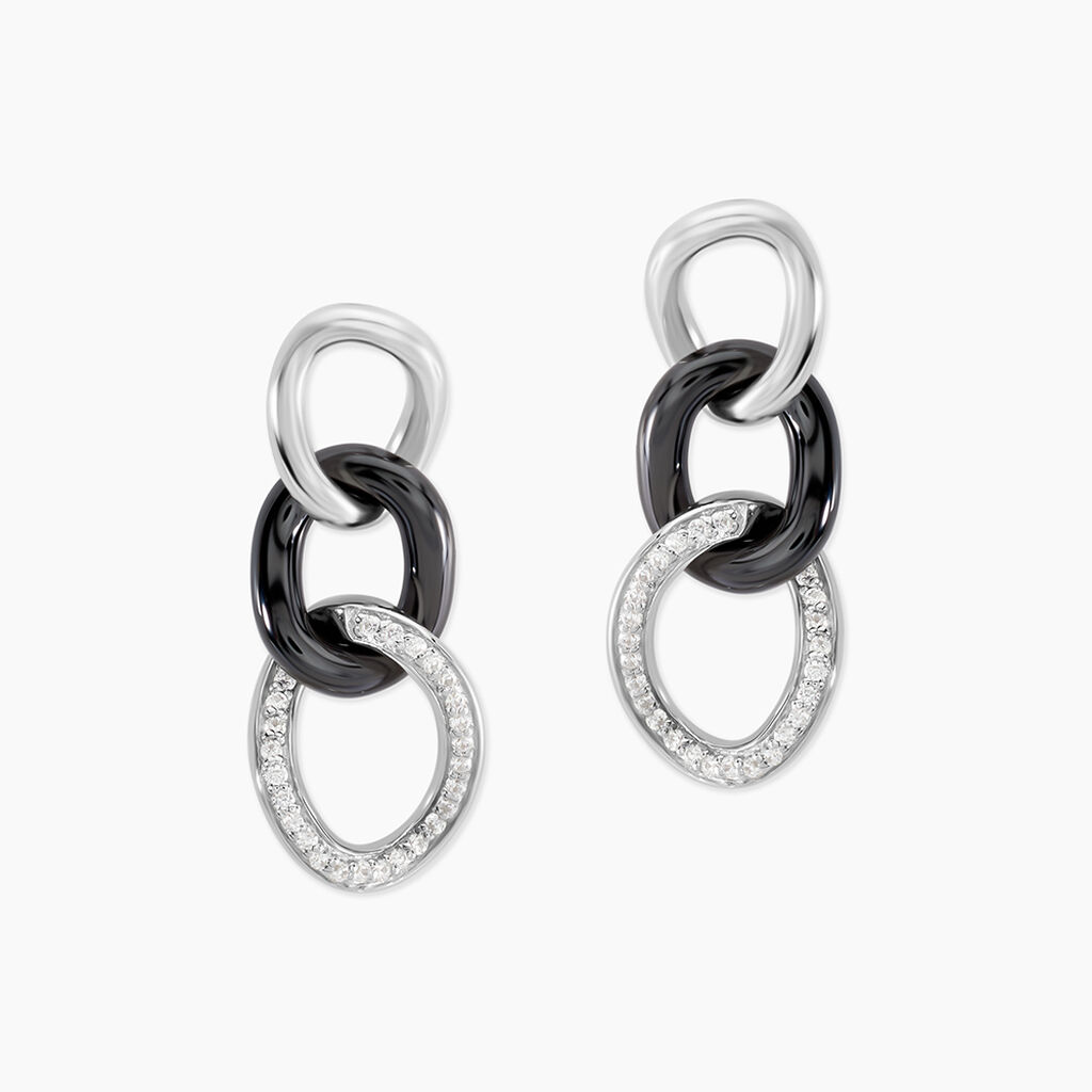 Boucles D'oreilles Pendantes Link Argent Blanc C&eacute;ramique Et Oxyde - Boucles d'oreilles pendantes Femme | Histoire d&rsquo;Or