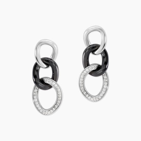 Boucles D'oreilles Pendantes Link Argent Blanc C&eacute;ramique Et Oxyde - Boucles d'oreilles pendantes Femme | Histoire d&rsquo;Or