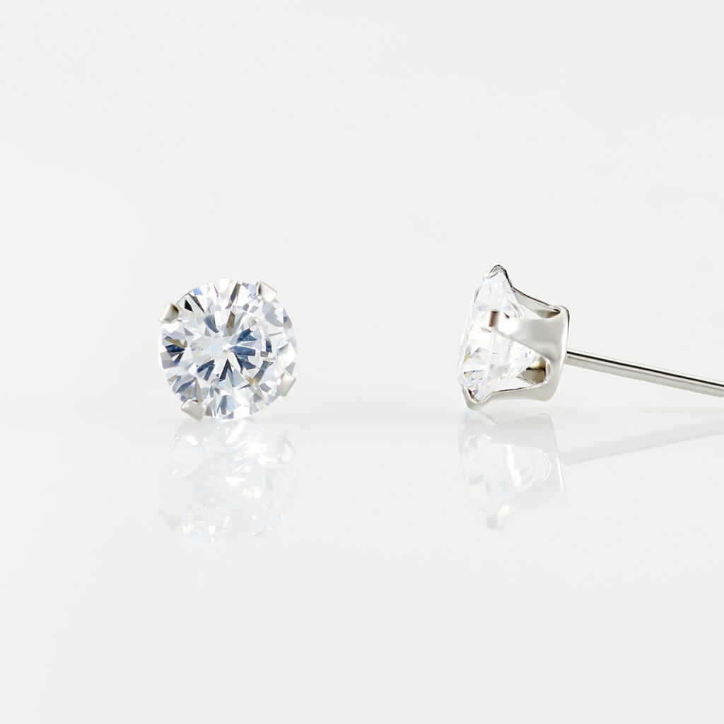 Boucles D'oreilles Puces Eddie Or Blanc Oxyde De Zirconium - Clous d'oreilles Femme | Histoire d’Or