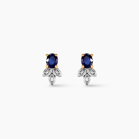 Boucles D'Oreilles Puces Precieux Petales Or Jaune Saphir Diamants - Clous d'oreilles Femme | Histoire d&rsquo;Or