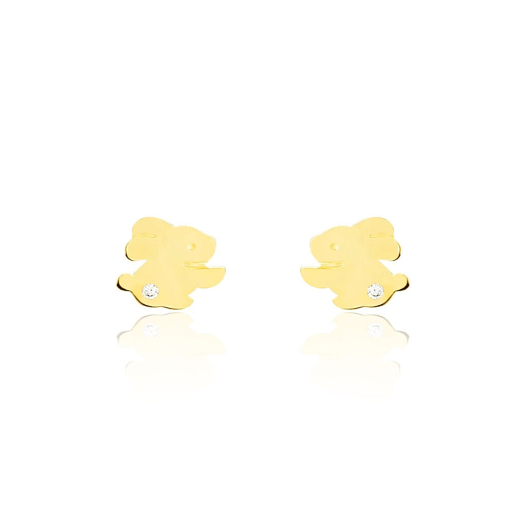 Boucles D'oreilles Puces Elioussa Lapin Or Jaune Oxyde De Zirconium - Clous d'oreilles Femme | Histoire d’Or