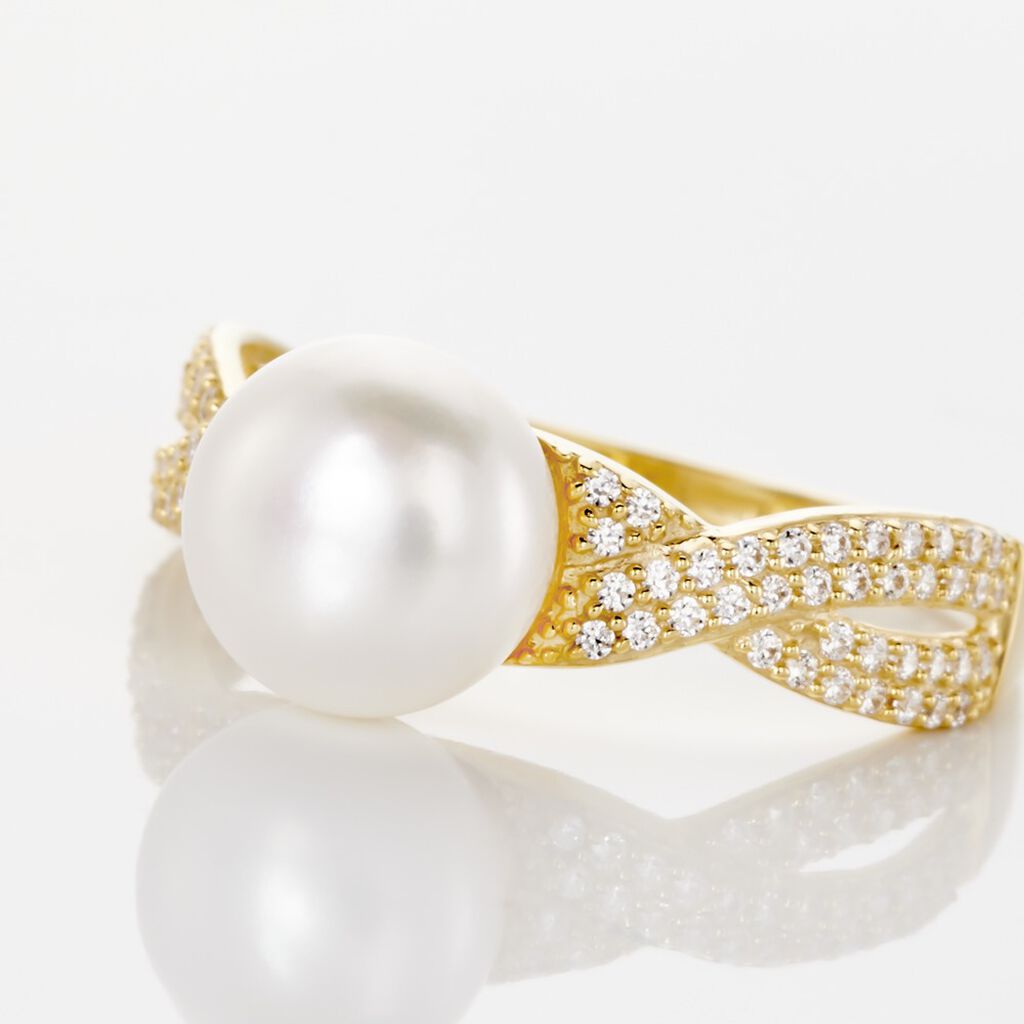 Bague Maria-theresa Or Jaune Perle De Culture Et Oxyde De Zirconium - Bagues solitaires Femme | Histoire d&rsquo;Or