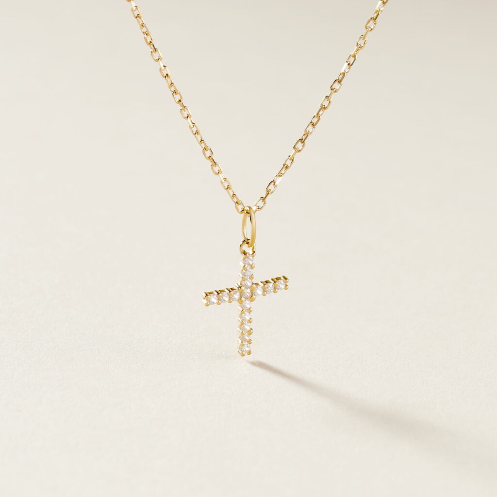 Pendentif Canice Croix Or Jaune Oxyde De Zirconium - Pendentifs Communion Famille | Histoire d’Or