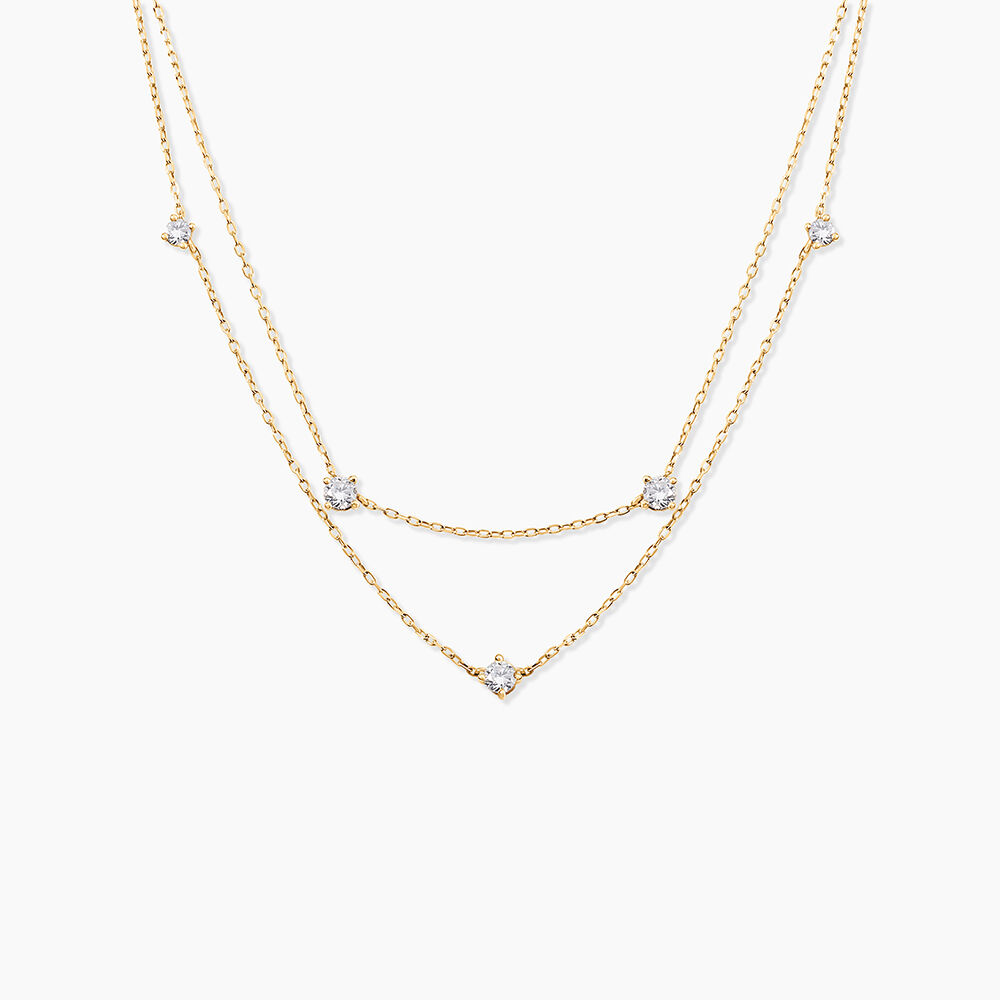 Collier En Y Femme Long Plaqué Or - Avec Zircone Cubique - Longueur Réglable 35-40 Cm - Acier Inoxydable Hypoallergénique - 5