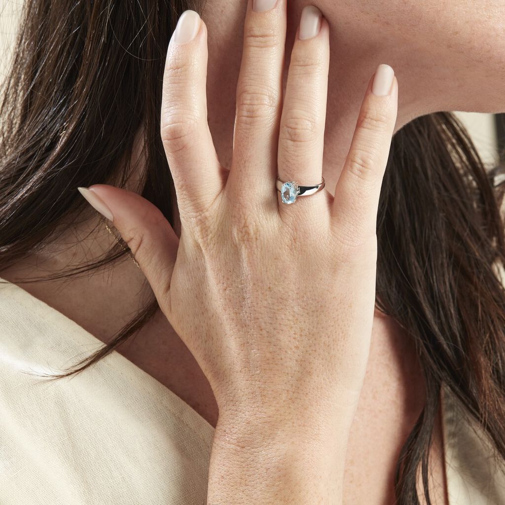 Bague Cassius Or Blanc Topaze Bleu Sky - Bagues solitaires Femme | Histoire d’Or