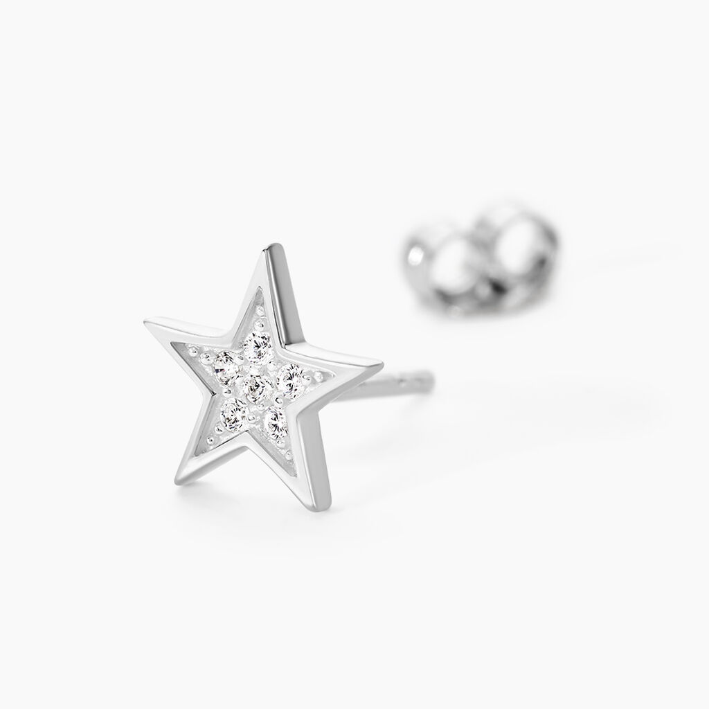 Boucles D'oreilles Puces Argent Blanc Katou Oxydes De Zirconium - Boucles d'oreilles fantaisie Femme | Histoire d’Or