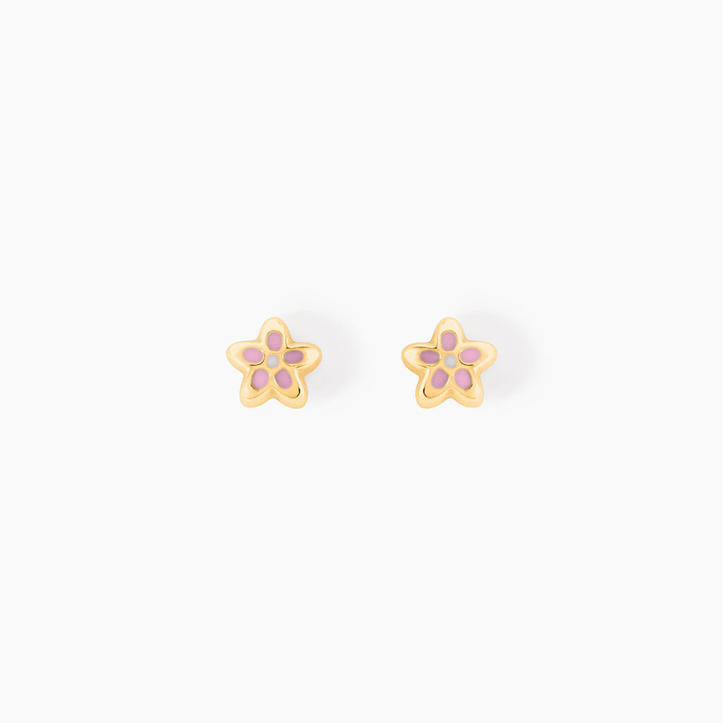 Boucles D'oreilles Puces Fleur Email Or Jaune - Clous d'oreilles Enfant | Histoire d&rsquo;Or
