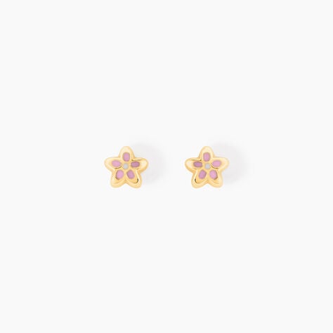 Boucles D'oreilles Puces Fleur Email Or Jaune - Clous d'oreilles Enfant | Histoire d&rsquo;Or