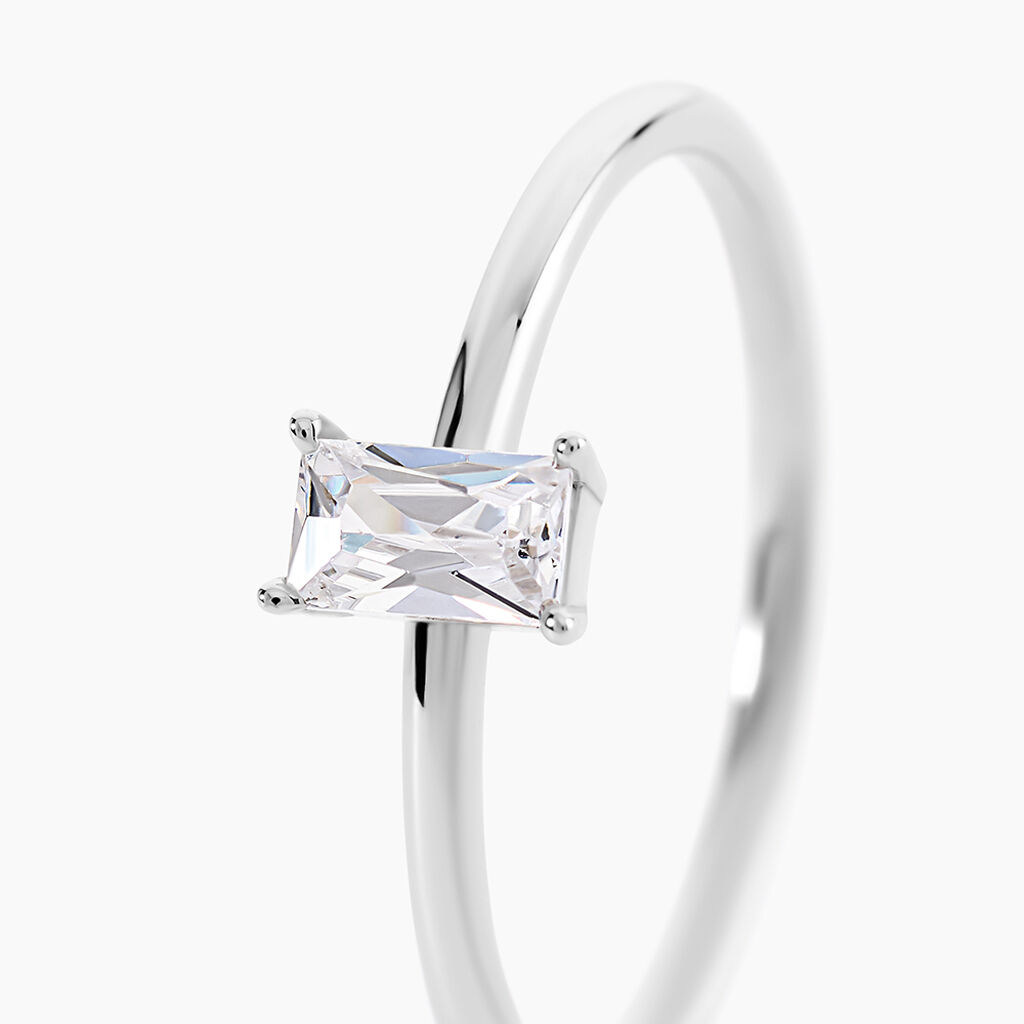 Bague Baguette Argent Blanc Oxyde De Zirconium - Bagues solitaires Femme | Histoire d&rsquo;Or