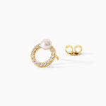 Boucles D'Oreilles Puces Piety Argent Dor&eacute; A L'Or 750/1000 Perle De Culture Oxyde De Zirconium - Clous d'oreilles Femme | Histoire d&rsquo;Or