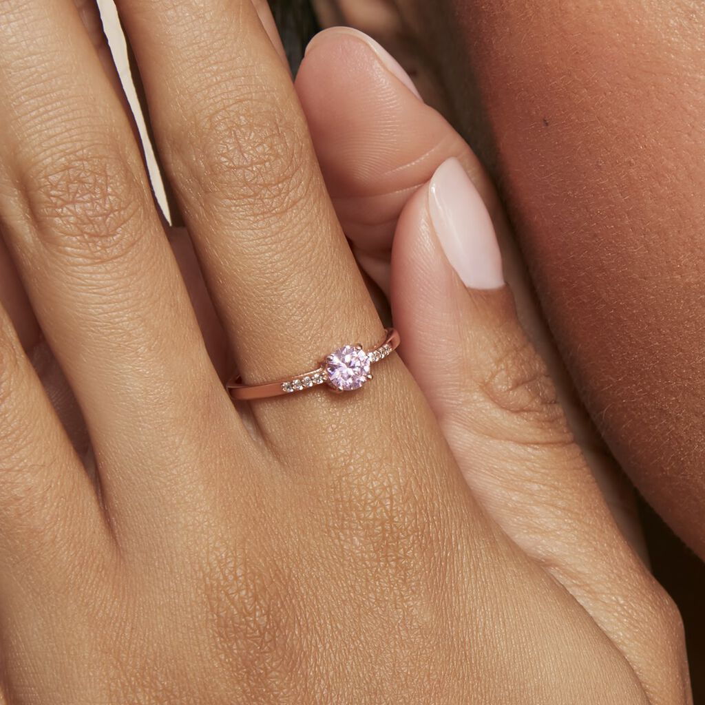 Bague Rio Argent Rose Oxyde De Zirconium - Bagues de fian&ccedil;ailles ronde Femme | Histoire d&rsquo;Or