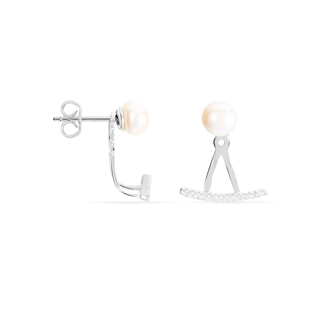 Bijoux D'oreilles Sylviane Argent Blanc Perle De Culture Et Oxyde - Boucles d'oreilles fantaisie Femme | Histoire d’Or