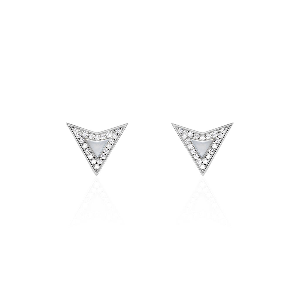 Boucles D'oreilles Puces Moric Argent Blanc Oxyde De Zirconium Nacre - Boucles d'oreilles fantaisie Femme | Histoire d’Or