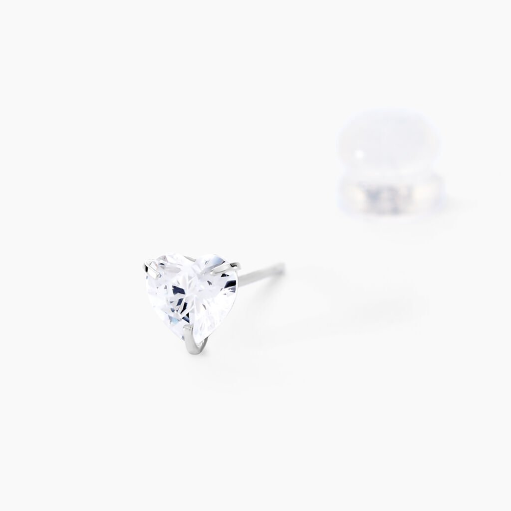 Boucles D'oreilles Puces Or Blanc Salona Oxyde De Zirconium - Clous d'oreilles Femme | Histoire d&rsquo;Or