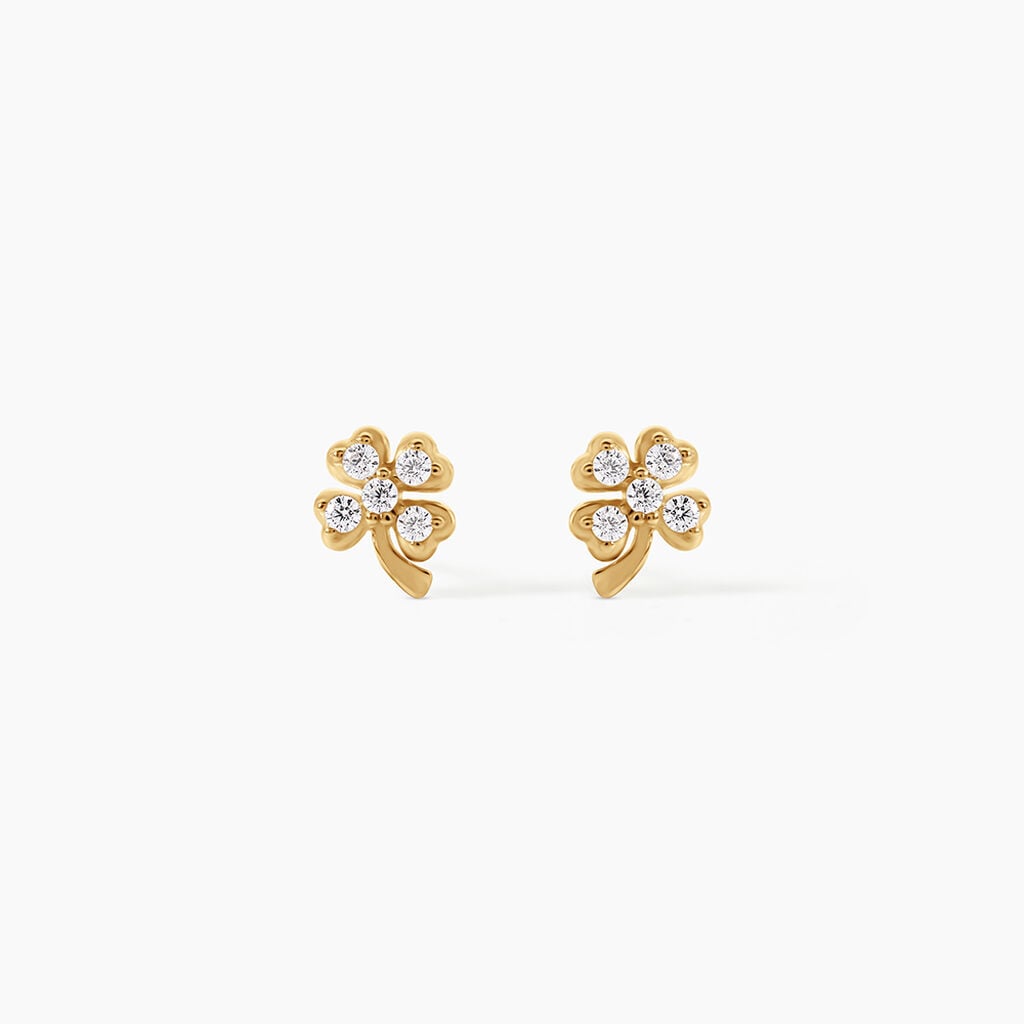 Boucles D'Oreilles Puces Verdiane Argent Dor&eacute; A L'Or 750/1000 Oxyde De Zirconium - Boucles d'oreilles fantaisie Femme | Histoire d&rsquo;Or