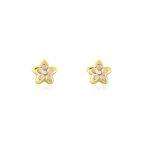 Boucles D'oreilles Puces Fleur Email Or Jaune - Clous d'oreilles Enfant | Histoire d’Or