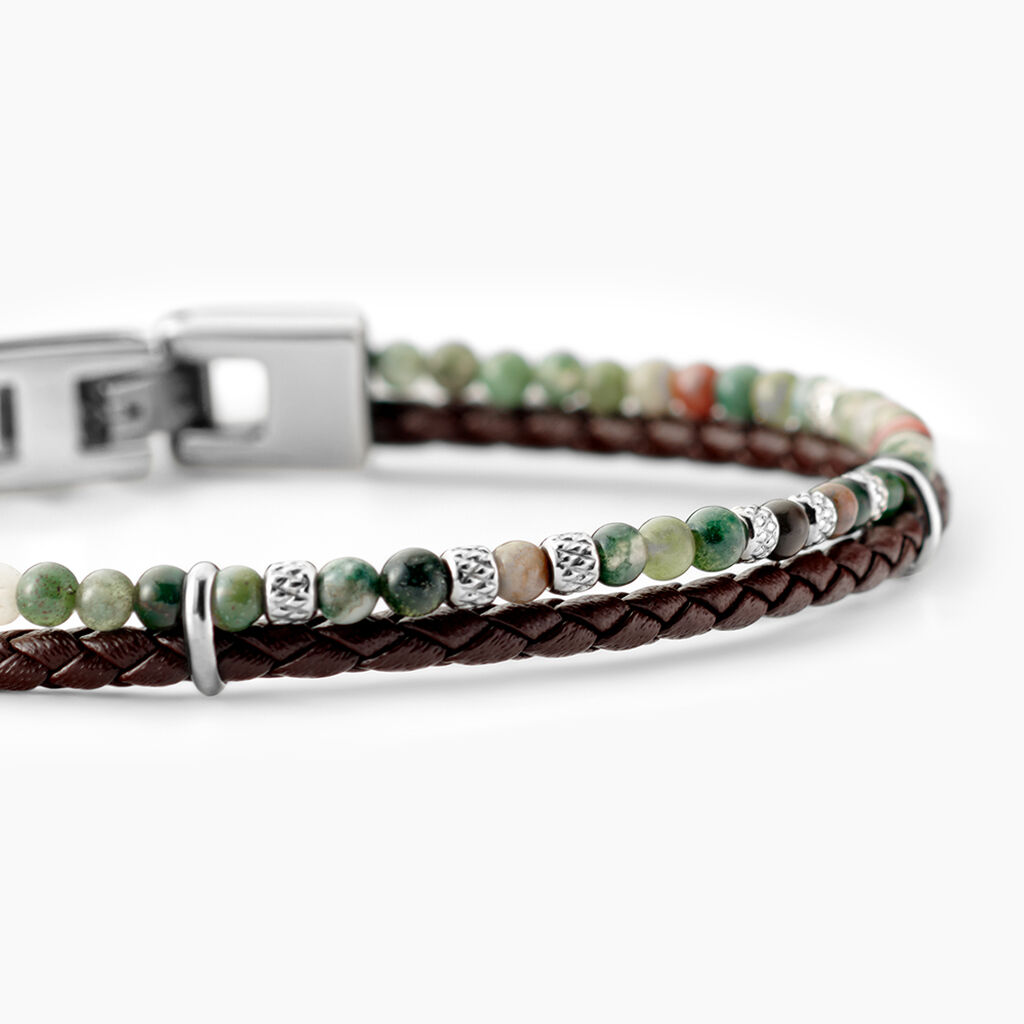 Bracelet Jourdan Cuir De Vache Noir Agate - Bracelets Cuir Homme | Histoire d&rsquo;Or