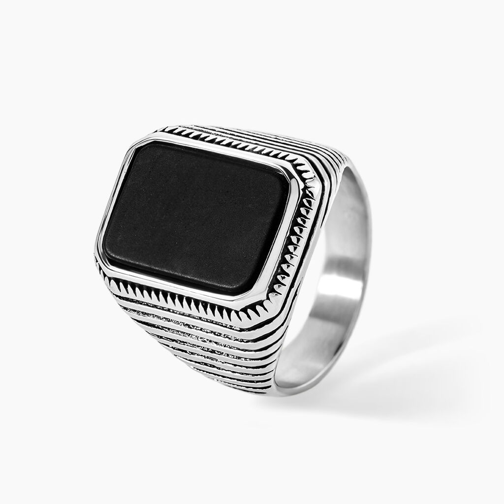 Chevaliere Acier Blanc Romanus Pierre - Bagues solitaires Homme | Histoire d&rsquo;Or