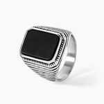 Chevaliere Acier Blanc Romanus Pierre - Bagues solitaires Homme | Histoire d&rsquo;Or