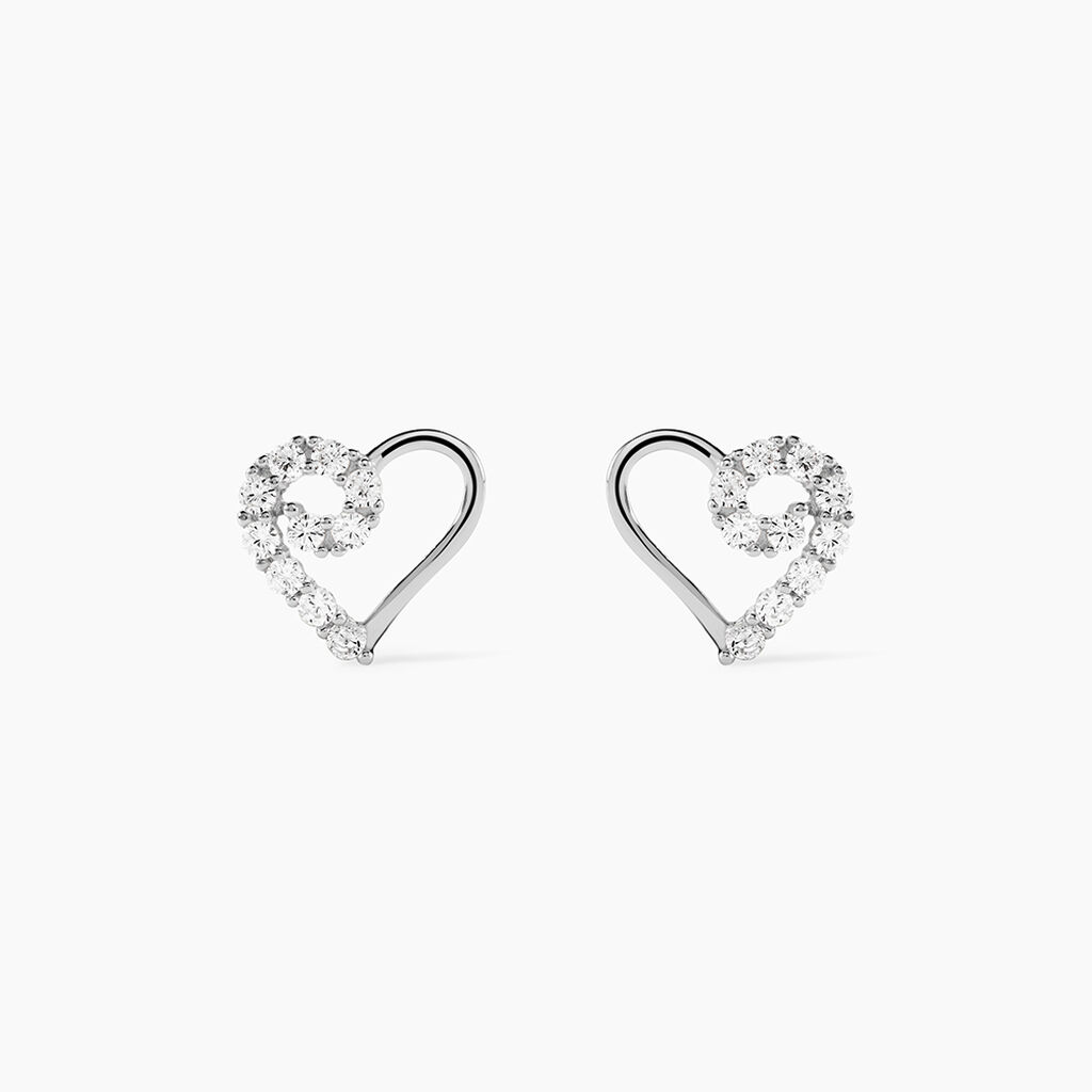 Boucles D'oreilles Puces Daria C&oelig;ur Or Blanc Oxyde De Zirconium - Clous d'oreilles Femme | Histoire d&rsquo;Or