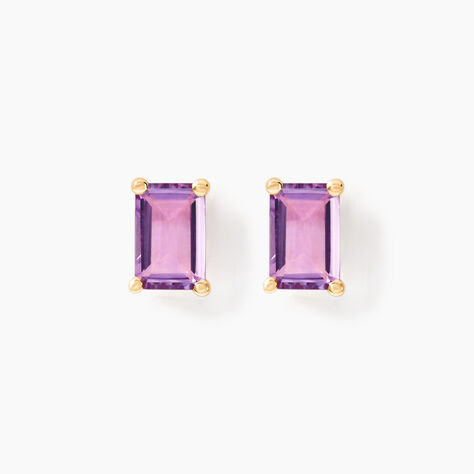 Boucles D'oreilles Puces Emilian Or Jaune Am&eacute;thyste - Clous d'oreilles Femme | Histoire d&rsquo;Or