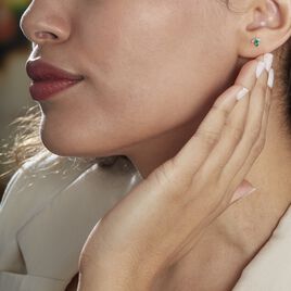 Boucles D'oreilles Puces Or Blanc Febe Emeraude Diamant - Clous d'oreilles Femme | Histoire d’Or